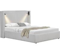 Lit Double en Velours côtelé avec Coffre et Lampe intégré Cortina - 140 x 190 cm- Beige