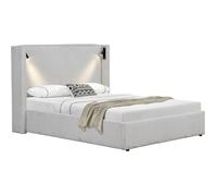 Lit double en velours côtelé avec coffre et lampe intégré ""Cortina"" - 140 x 190 cm- Beige