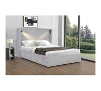 Lit double en velours côtelé avec coffre et lampe intégré "Cortina" - 140 x 190 cm - Gris