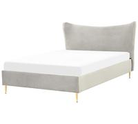 Lit Double en Velours Gris Clair 140 x 200 cm Tête de Lit Concave Pieds Dorés Ch