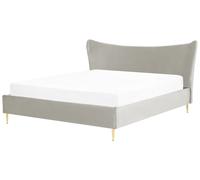 Lit Double en Velours Gris Clair 180 x 200 cm Tête de Lit Concave Pieds Dorés Ch
