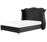 Lit double en velours noir 180 x 200 cm AYETTE