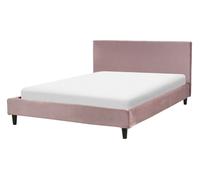 Lit Double en Velours Rose 140 x 200 cm Sommier à Lattes Tête de Lit Fitou