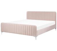 Lit Double en Velours Rose 180 x 200 cm avec Sommier à Lattes Rayures Glamour Lu