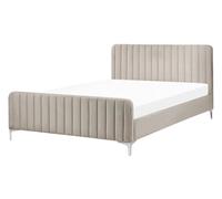 Lit Double en Velours Taupe 140 x 200 cm avec Sommier à Lattes Rayures Glamour L
