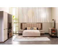 Lit double Ensemble de tables de nuit Beige Tissu 5pcs Armoire de maquillage Lit