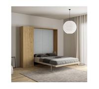 Armoire lit escamotable vertical 160 Kentaro avec colonne Chêne Nature -