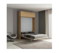 Lit escamotable double - Kentaro - Chêne naturel - Élément mural vasistas - 160x190 cm - Contemporain