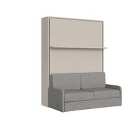 Lit double escamotable français de 140 cm avec canapé vertical Versia Sofà, étagère Argilla