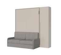 Lit double escamotable français de 140 cm, vertical, Versia Sofà, avec canapé et armoire 1 porte à droite, Argile