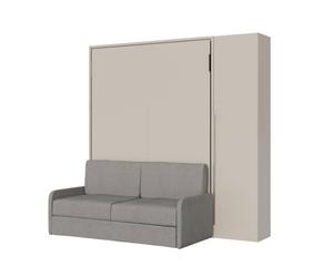 Lit double escamotable français de 140 cm, vertical, Versia Sofà, avec canapé et armoire 1 porte à droite, Argile