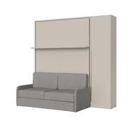 Lit double escamotable français de 140 cm, vertical, Versia Sofà, avec canapé, étagère et armoire 1 porte à droite, Argile