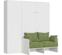 Lit double escamotable français Kentaro 140 cm avec canapé et colonne en frêne blanc, vert