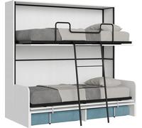 Lit double escamotable Kando avec canapé en frêne blanc, bleu clair