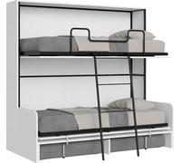Lit double escamotable Kando avec canapé en frêne blanc et matelas gris