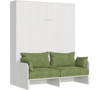 Lit double escamotable Kentaro 160 cm avec canapé en frêne blanc, vert