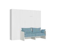 Lit double escamotable Kentaro 160 cm avec canapé et colonne blanche