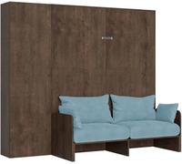 Lit double escamotable Kentaro 160 cm avec canapé et colonne en noyer, bleu clair