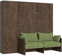 Lit double escamotable Kentaro 160 cm avec canapé et colonne en noyer, vert