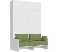 Lit double escamotable Kentaro 160 cm avec canapé et élément mural en frêne blanc, vert