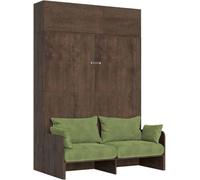 Lit double escamotable Kentaro 160 cm avec canapé et élément mural en noyer, vert