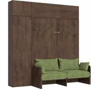 Lit double escamotable Kentaro 160 cm avec canapé et meubles en noyer, vert