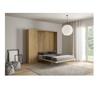 Armoire lit escamotable vertical 160 Kentaro avec colonne Chêne Nature -