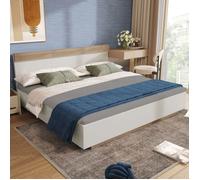 Lit double flottant Nouveau Premium avec tête de lit en bois, cadre de lit et sommier à lattes - 205x144