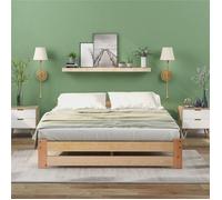 Lit Double Futon 200x140 Bois Massif Naturel - avec Tête de Lit et Cadre à Lattes - Design Épuré sans Matelas