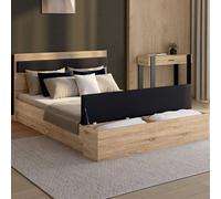 IDMarket - Lit Double Gaelle tête de lit + Banc Coffre et sommier 140 x 190 cm Bois et Noir