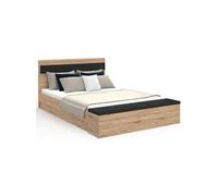 IDMarket – Lit double Gaelle – Tête de lit, banc coffre et sommier 140 x 190 cm – Bois et Noir