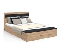 IDMarket - Lit Double Gaelle tête de lit + Banc Coffre et sommier 140 x 190 cm Bois et Noir