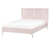 Lit Double Glam avec Ports USB 140 x 200 cm en Velours Rose et Doré Miribel