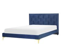 Lit Double Glam avec Sommier 140 x 200 cm en Velours Tapissé Bleu Marine Limoux
