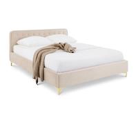 Lit double GLAMOUR couchage 140x190 cm 2 places, revêtement capitonné en velours blanc crème, avec sommier