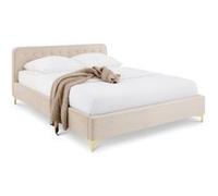 IDIMEX Lit Double Glamour Couchage 140x190 cm 2 Places, revêtement capitonné en Velours Blanc crème, avec sommier et Pieds en métal doré, Style Baroque