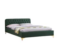 IDIMEX Lit Double Glamour Couchage 2 Places 140x190 cm, avec sommier et Pieds en métal doré, Style Baroque, avec revêtement en Velours capitonné Vert