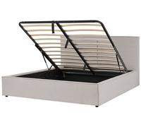 Lit Double Gris Clair en Tissu et Bois de Pin Coffre sous Sommier 180x200 cm Moi