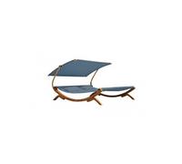 Axi Mallorca Chaise Longue De Jardin En Bois Pour 2 Personnes | Lit De Jardin Xxl Avec Toit Solaire Pour L'Extérieur | Bain De Soleil Double En Bleu