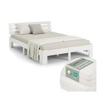 Lit double - HOMESTYLE4U - 180x200 - Bois massif - 2 matelas 90x200 - Blanc