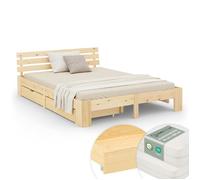 Lit double - HOMESTYLE4U - 180x200 - Bois massif - 2 tiroirs de rangement - Matelas inclus