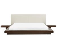 Lit Double Japonais 180x200 cm en MDF Bois Foncé et Blanc à Tables de Chevet Zen
