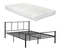 Lit double Laos avec Matelas et Sommier à Lattes 140 x 200 cm Noir [en.casa]