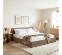 Lit Double LATINI 160x200 en Tissu Grège Lit Queen Size 2 Personnes avec Sommier à Lattes Inclus Tête Réglable en Hauteur