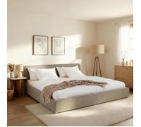 Lit Double LATINI 180x200 en Tissu Grège Lit King Size 2 Personnes avec Sommier à Lattes Inclus Design Moderne