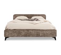 Lit double LEVERDA 140x190 cm, Revêtement en tissu, Lit style moderne pour 2 personnes, Cadre de lit avec sommier inclus, Brun