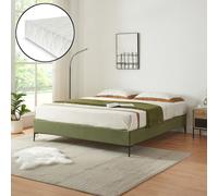 Lit double 'Lilla' avec matelas Lit rembourré avec housse amovible Cordon 140 x 200 cm Vert