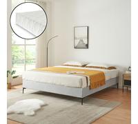 Lit double 'Lilla' avec matelas Lit rembourré avec housse amovible en textile 140 x 200 cm Gris clair