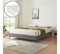 Lit double 'Lilla' avec matelas Lit rembourré avec housse textile amovible 140 x 200 cm Gris foncé