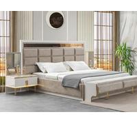 Lit double Lit avec grande tête de lit 2x tables de nuit Set de chambre à coucher 3pcs